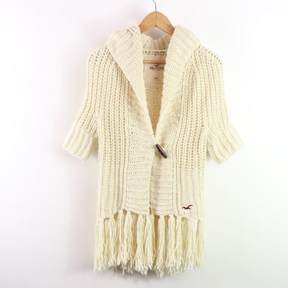 Hollister Knitted Fringe Short Sleeve Cardigan XS - Picture 1 of 6